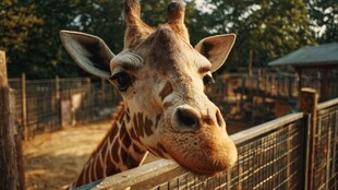 动物园里探头的可爱长颈鹿