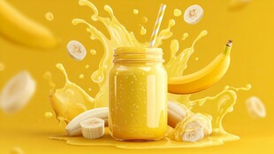 活力香蕉奶昔 果汁飞溅瞬间