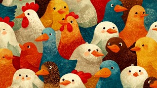 一群色彩缤纷的可爱小鸡