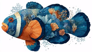 梦幻海洋风彩色热带鱼插画