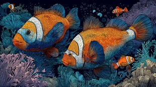 畅游珊瑚礁的可爱小丑鱼