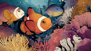 海底世界的多彩小丑鱼