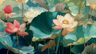 夏日荷塘荷花绽放美景