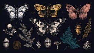 复古风昆虫植物插画素材