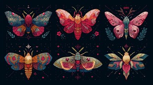 多彩梦幻飞蛾插画艺术