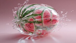 透明西瓜球体水花飞溅效果