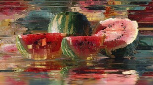油画风西瓜静物展示