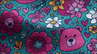 可爱小熊花卉图案布料