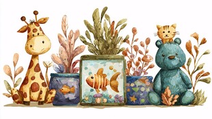 动物与水族箱的温馨场景