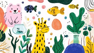 可爱动物与植物的梦幻场景