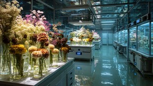 室内繁花盛放的花卉展示区