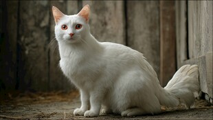 纯白猫咪优雅蹲坐