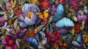 繁花丛中彩蝶共舞