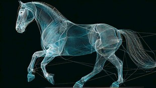 透明线条勾勒奔跑骏马