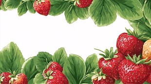 水彩风草莓绿叶装饰图