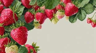 草莓绿叶环绕的清新画面