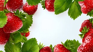 新鲜草莓绿叶环绕