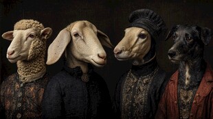 动物拟人化的复古肖像