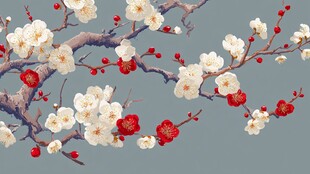 红梅白梅绽放枝头美景