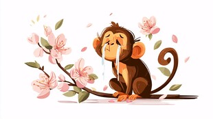 猴子坐花树边伤心落泪