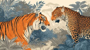 虎豹对峙于丛林间