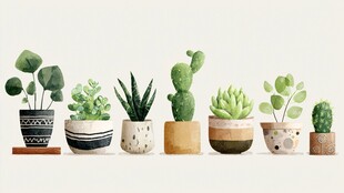 可爱多肉盆栽排成一排