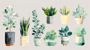 手绘清新盆栽植物集合