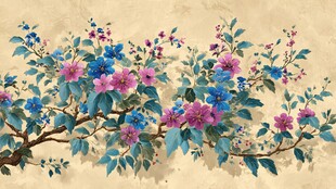 复古风繁花枝头插画