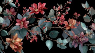 繁花绿枝的唯美花卉图案