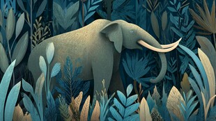 大象漫步于繁茂丛林间