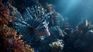 海底斑斓世界中的狮子鱼