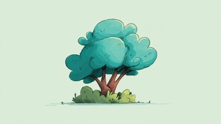 卡通风格的翠绿树木插画