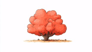 橙红大树插画