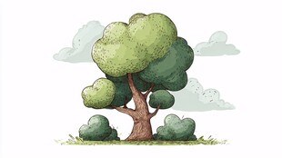 卡通风格的绿色大树景观