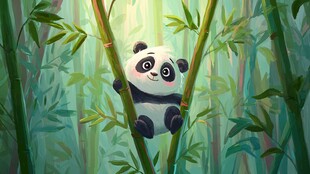 熊猫竹林嬉戏图