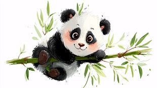 可爱熊猫趴竹枝