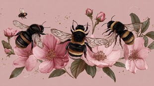 蜜蜂于繁花间忙碌图景