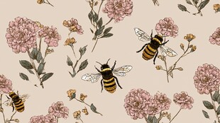 蜜蜂与繁花的唯美图案