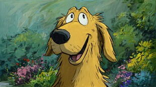 欢乐金毛置身缤纷花草间