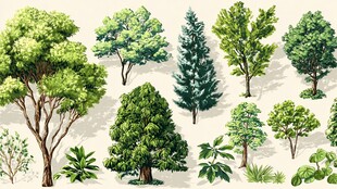 多样树木绿植插画集合