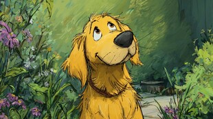 花园中的可爱金毛犬