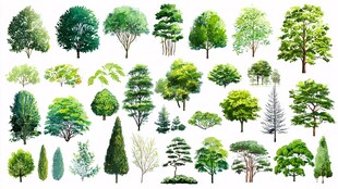 多样水彩树木插画集合