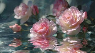 水中绽放的柔美粉色玫瑰