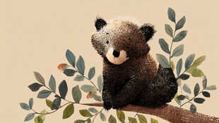 树枝上的可爱小熊插画