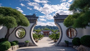 中式园林拱门景致