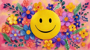 笑脸绽放于缤纷花丛中