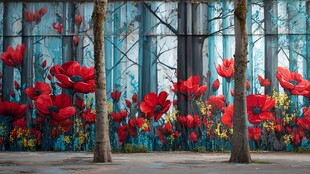 街头绚丽红罂粟壁画景观