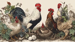 田园群鸡与蛋的温馨场景