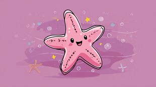 可爱海星插画 梦幻紫色背景