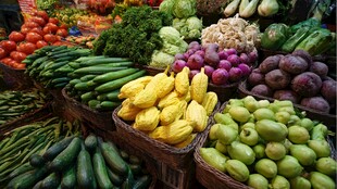 多彩新鲜蔬菜摆满摊位